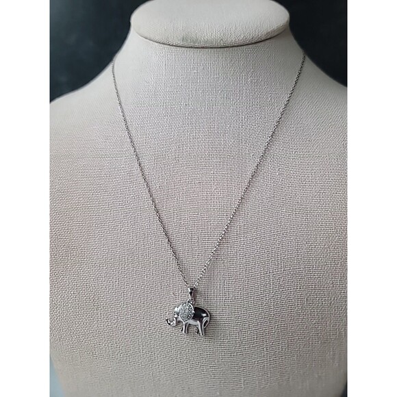 925 Sterling Silver Diamond Accent Elephant Pendant Necklace, Vintage - Picture 3 of 10